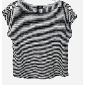 JONES NY SIGNATURE PULL-OVER CREW NECK TOP, WOMENS-XL-BLACK/GREY STRIPES, DOLMAN